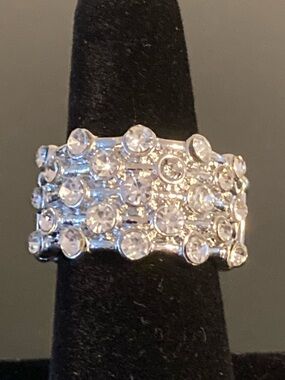 paparazzi Silver Multi-Row Clear Crystal Band Ring